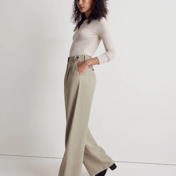 Madewell Harlow Wide Leg Pant in Tan Plaid - Picture 3 of 8